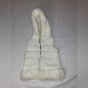 Kids White Faux Fur Hooded Puffer Vest